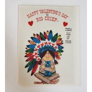 Vtg New Hallmark Accordion Native American Valentine's Greeting Card  w/E Chief
